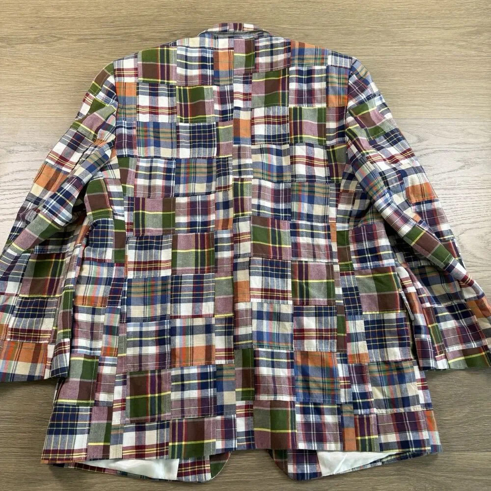 Jos A Bank Coat Men 48R Plaid Patchwork Madras Plaid Two Button Jacket Blazer